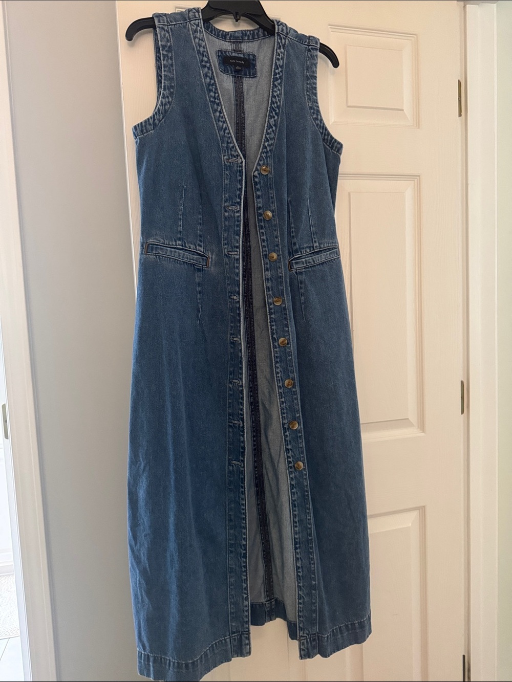 Ann Taylor Blue Denim Button-Front Midi Dress
